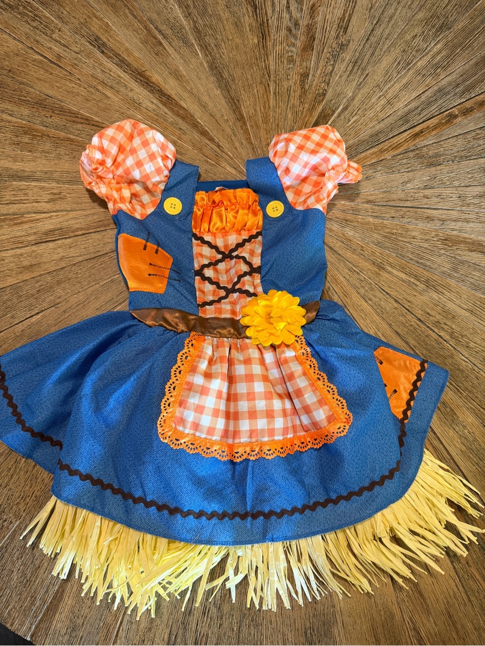 Scarecrow costume girls gingham straw skirt dress sz 4-6 multilayered farm girl